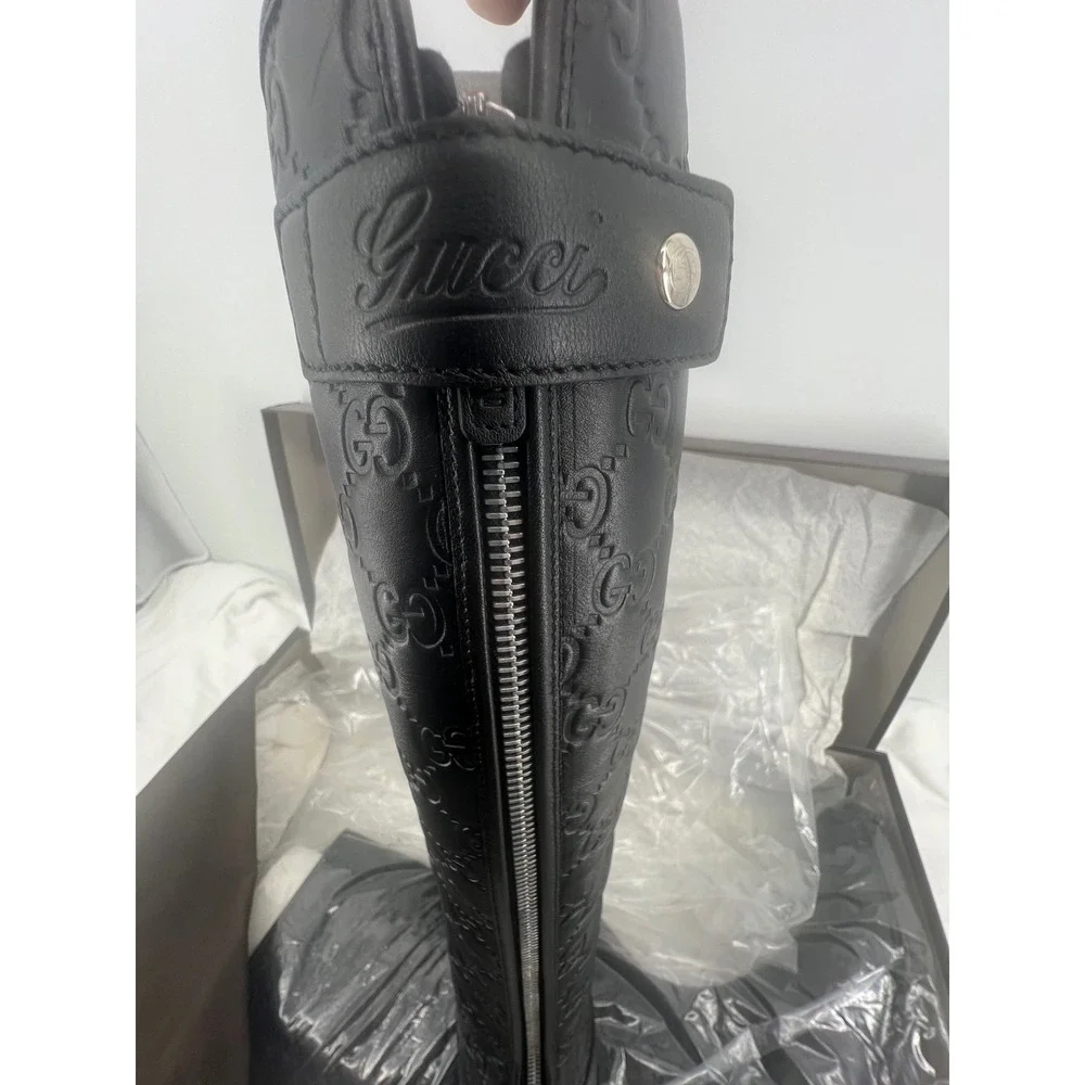 Gucci Black GG Embossed Leather Tall Riding Boots Size 39.5‎